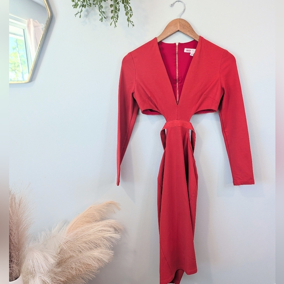 Bec And Bridge Red Long-Sleeve Cutout Bodycon Dress Sz. Small - Picture 4 of 11